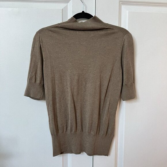 Banana Republic Top Womens M Silk Cotton Blend Knit Ruched Turtleneck Brown - Picture 4 of 6